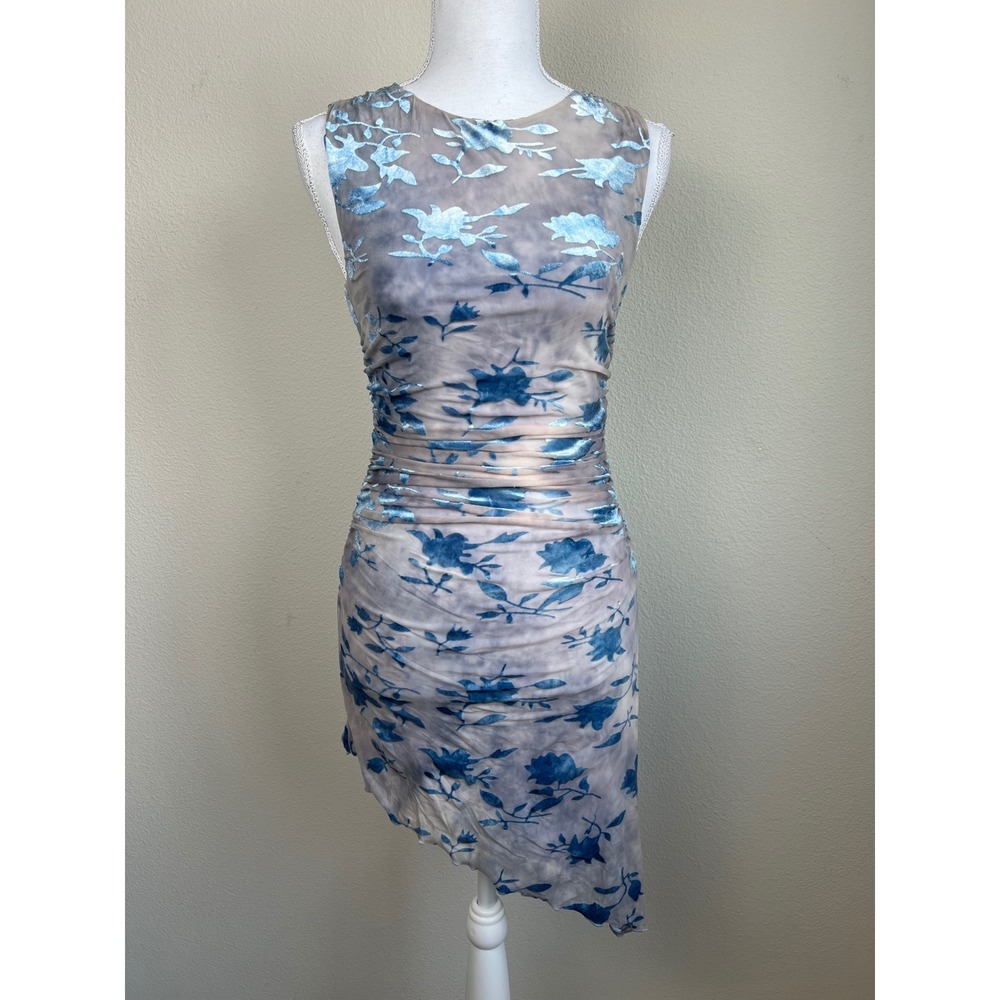 Sincerely Jules Blue Floral Velvet Burnout Ruched Whimsigoth Dress S Fairycore